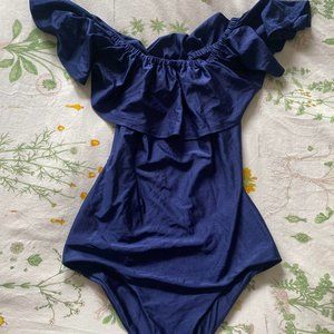 Samantha Pleet Navy Blue Ruffle One Piece Swimsuit